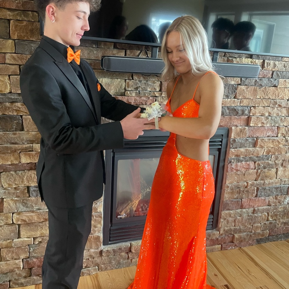 Orange Sequin Prom Dress